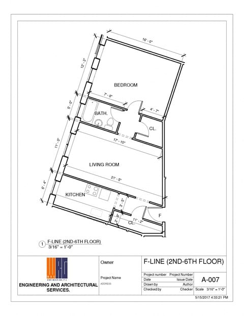 Floor plan for 1 bed, 1 bath, 806 sqft